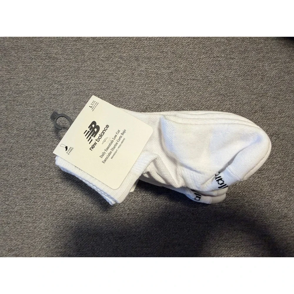 New Balance Daily Essentials Low Cut Socks 6 Pair White Unisex Large